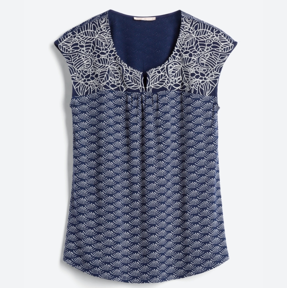 Skies Are Blue Delila Embroidery Blue Neckline Knit Top Size XL